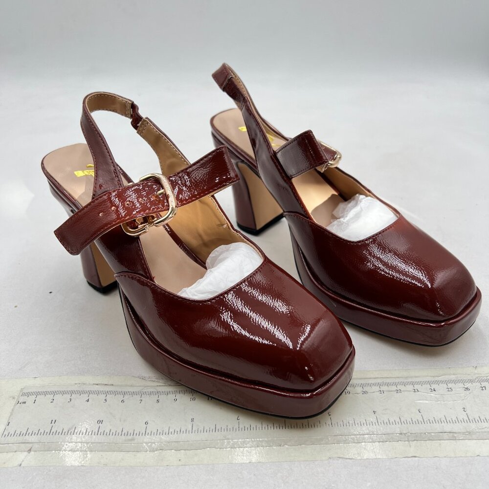 FYS Chocolate Platform Square Toe Block High Heel… - image 4